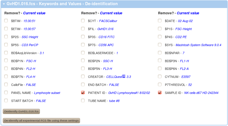 De-identification of FCS files.